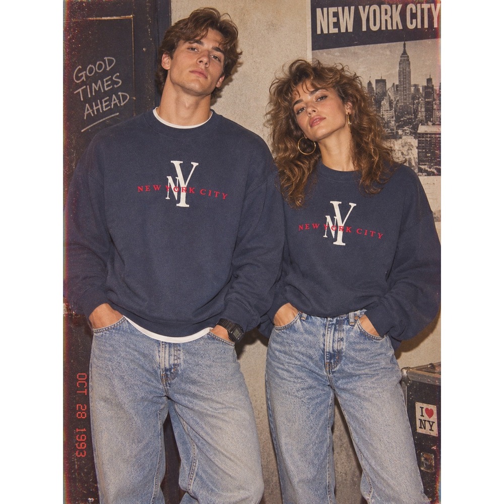 Vintage Fruit of the Loom NYC Sweatshirt Navy Blue Embroidered XL 80s 90s Unisex